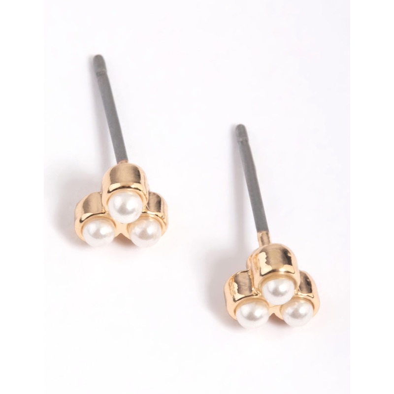 Gold Clustered Stone Stud Earrings