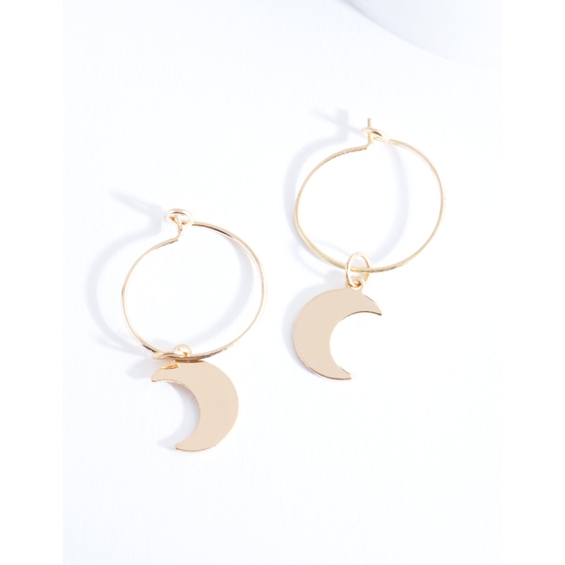 Gold Crescent Moon Hoop Earrings
