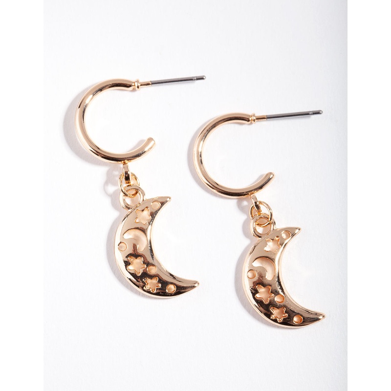 Gold Cut Out Moon Hoop Earrings