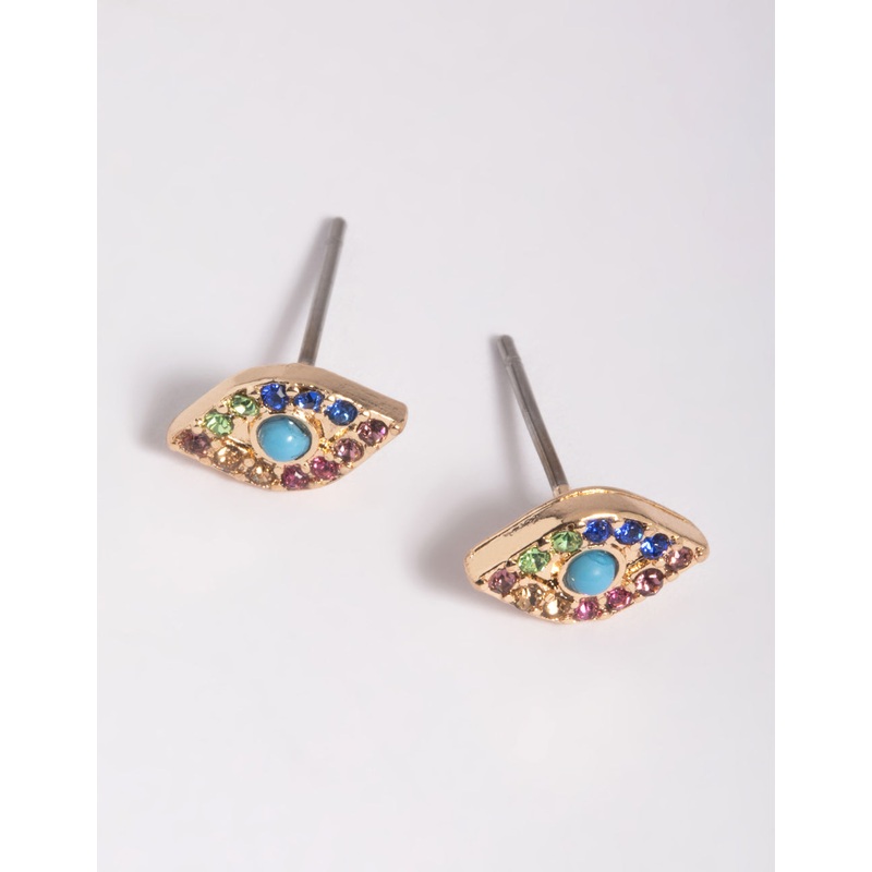 Gold Diamante Evil Eye Stud Earrings