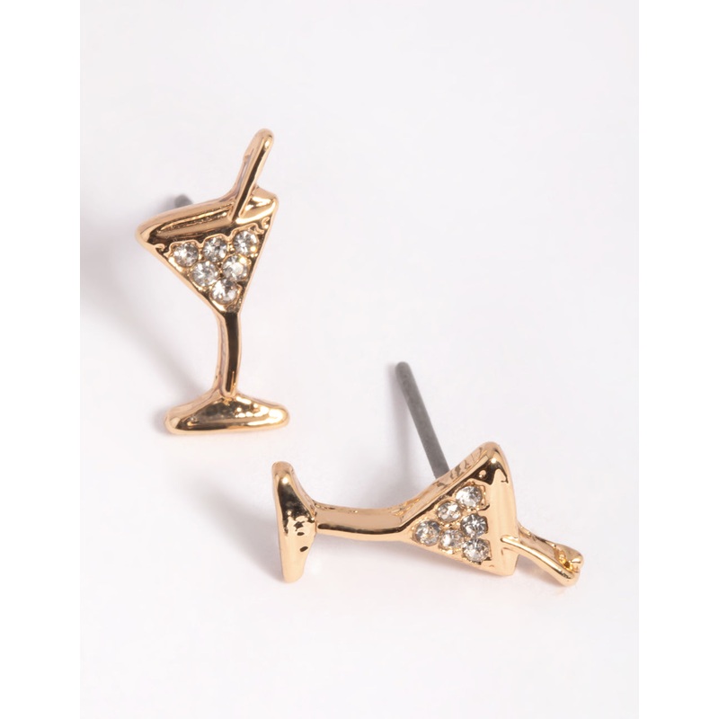 Gold Diamante Martini Stud Earrings