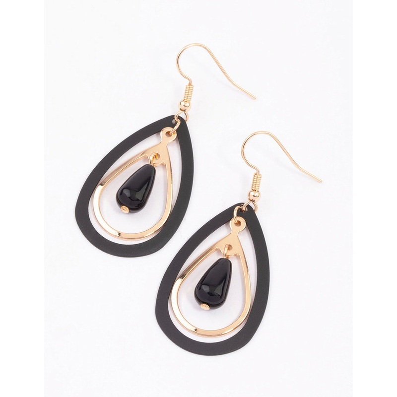 Gold Double Open Pearl Beaded Drop Earrings