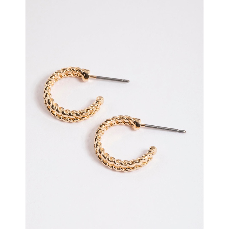 Gold Double Twisted Huggie Earrings