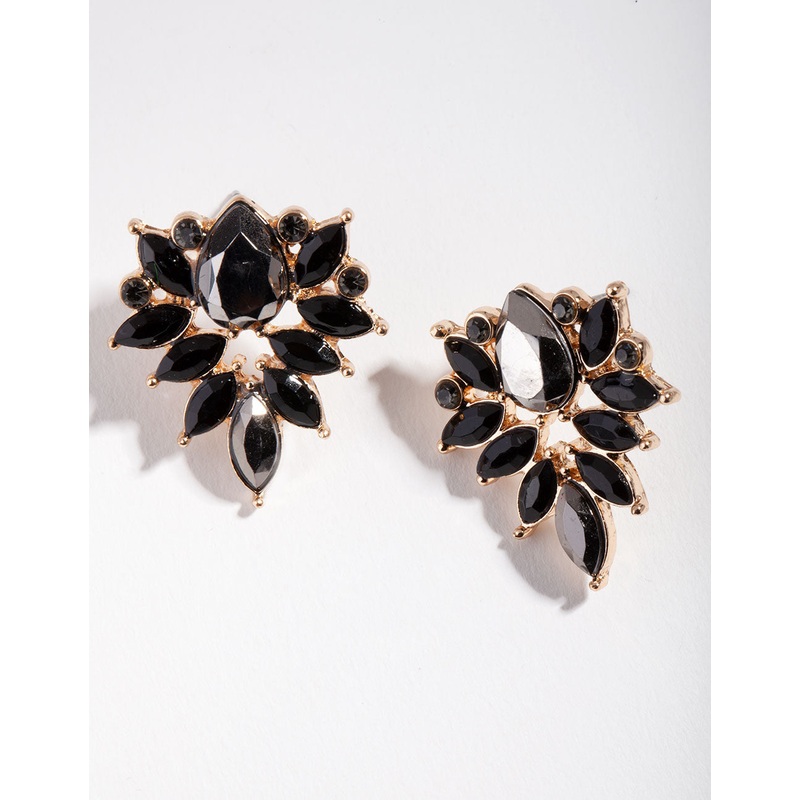 Gold Gem Cluster Stud Earrings