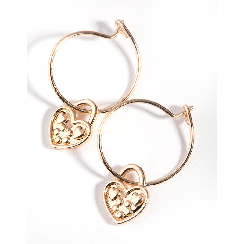 Gold Heart Padlock Huggie Earrings