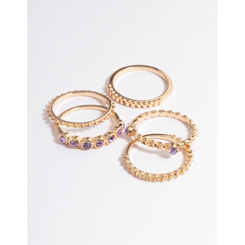 Gold Mixed Text Diamante Ring 5-Pack