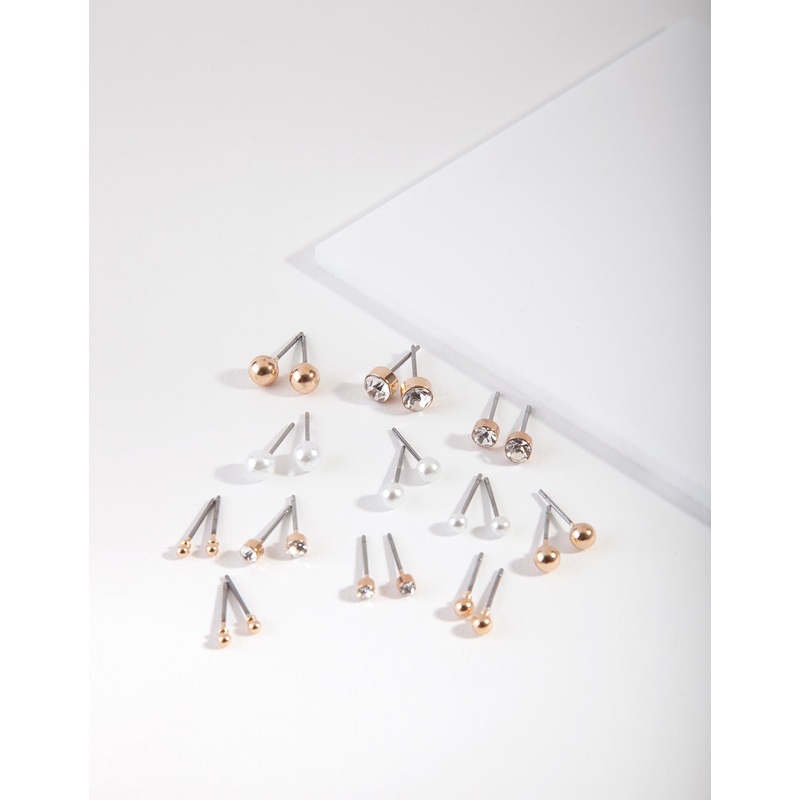 Gold Multi Size Diamante Stud 12-Pack