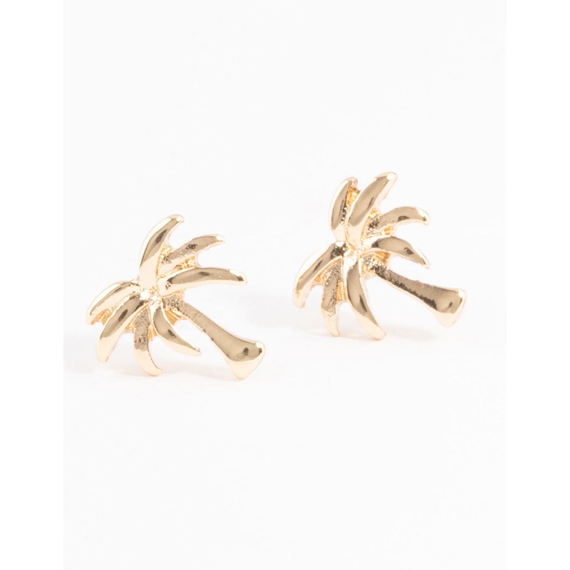 Gold Palm Tree Stud Earrings|Default Title