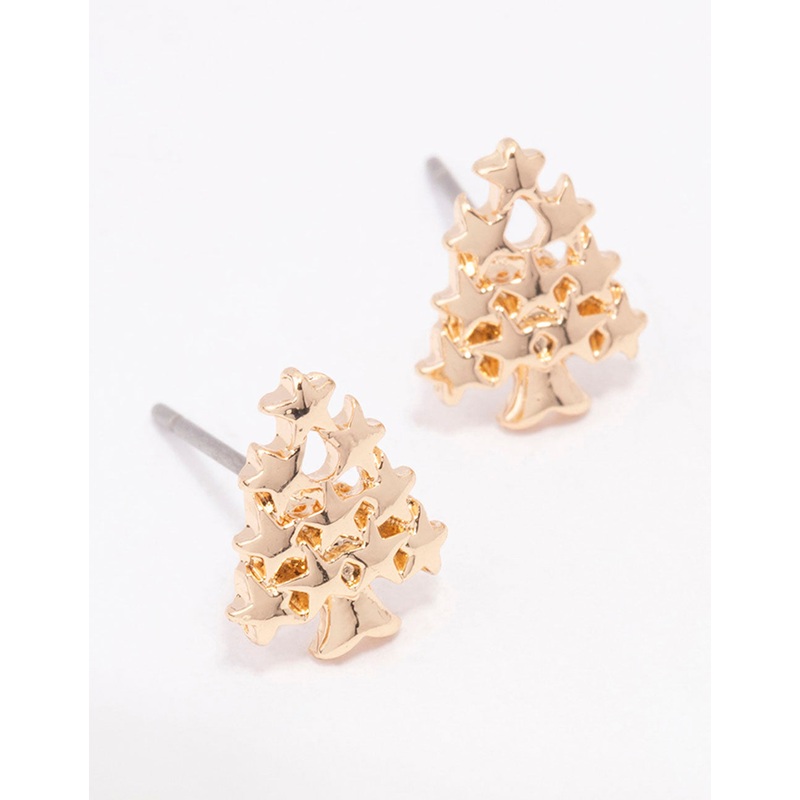 Gold Plain Christmas Tree Stud Earrings