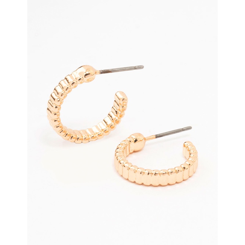 Gold Rippled Huggie Earrings|Default Title