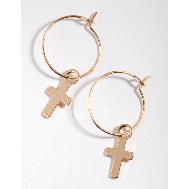 Gold Simple Cross Hoop Earrings