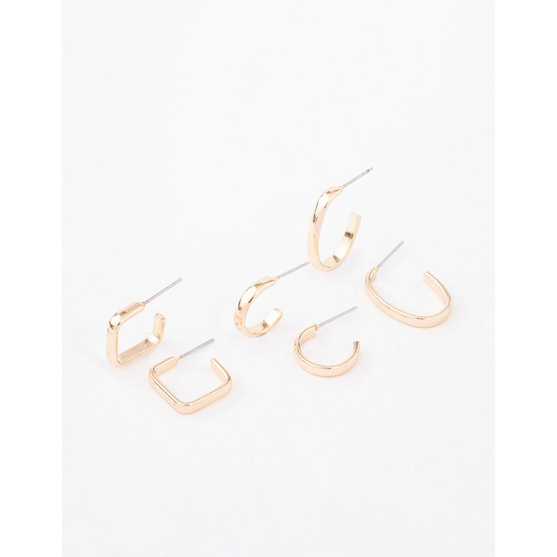 Gold Square & Oval Huggie Earring 3-Pack