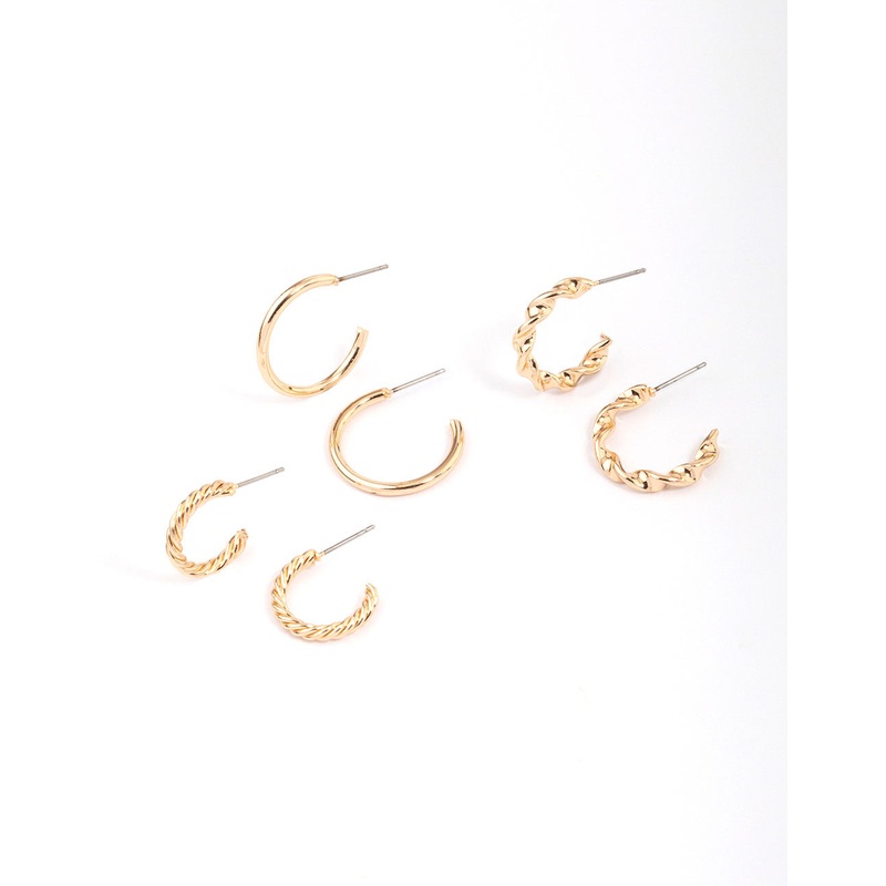 Gold Twisted & Polished Hoop Earring 3-Pack