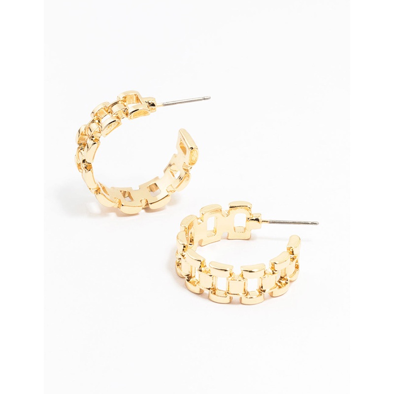 Gold Watch Strap Hoop Earrings