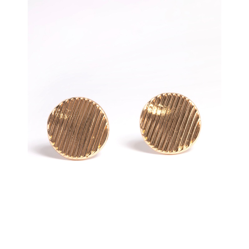 Gold Wave Link Disc Stud Earrings