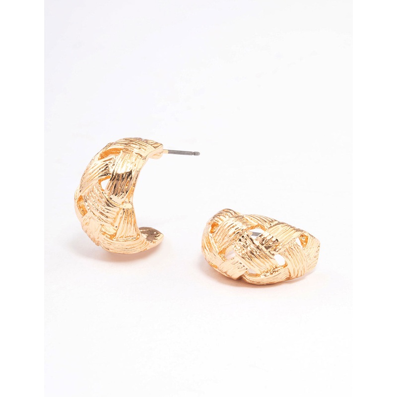 Gold Woven Textured Teardrop Hoop Earrings