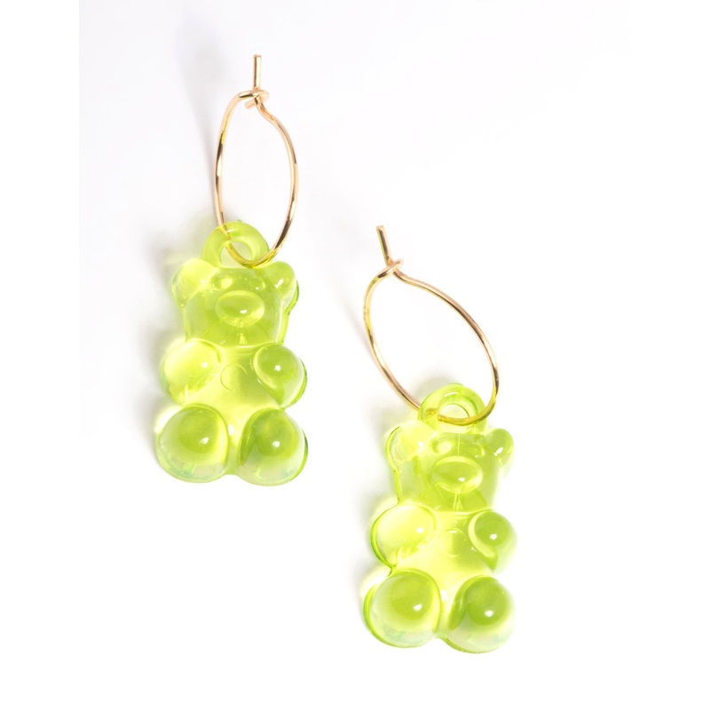 Green Candy Bear Hoop Earrings