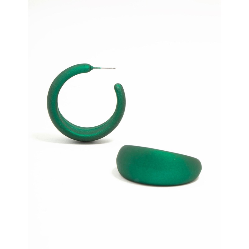 Green Coated Metal Pearlised Hoop Earrings