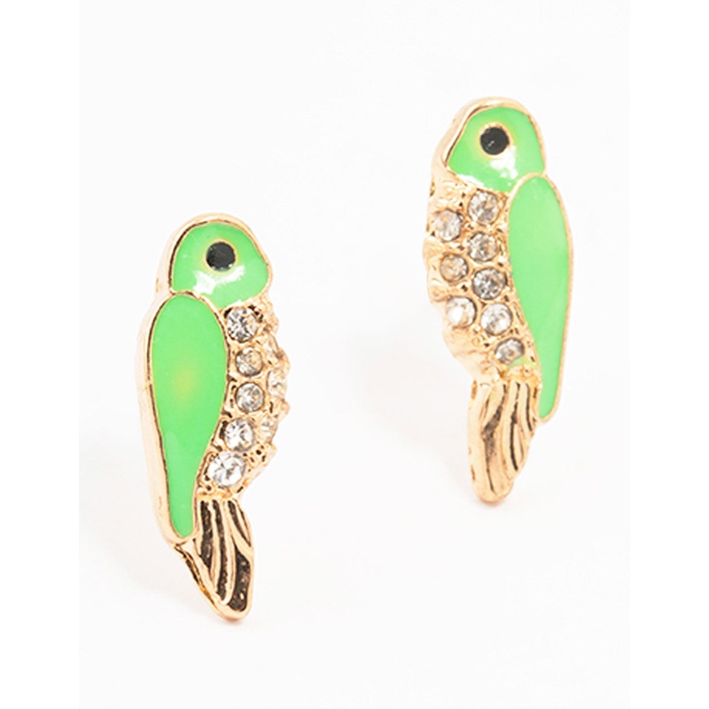Green Gold Epoxy Parrot Stud Earrings