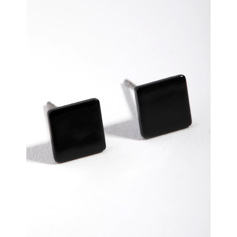 Matte Black Square Stud Earrings