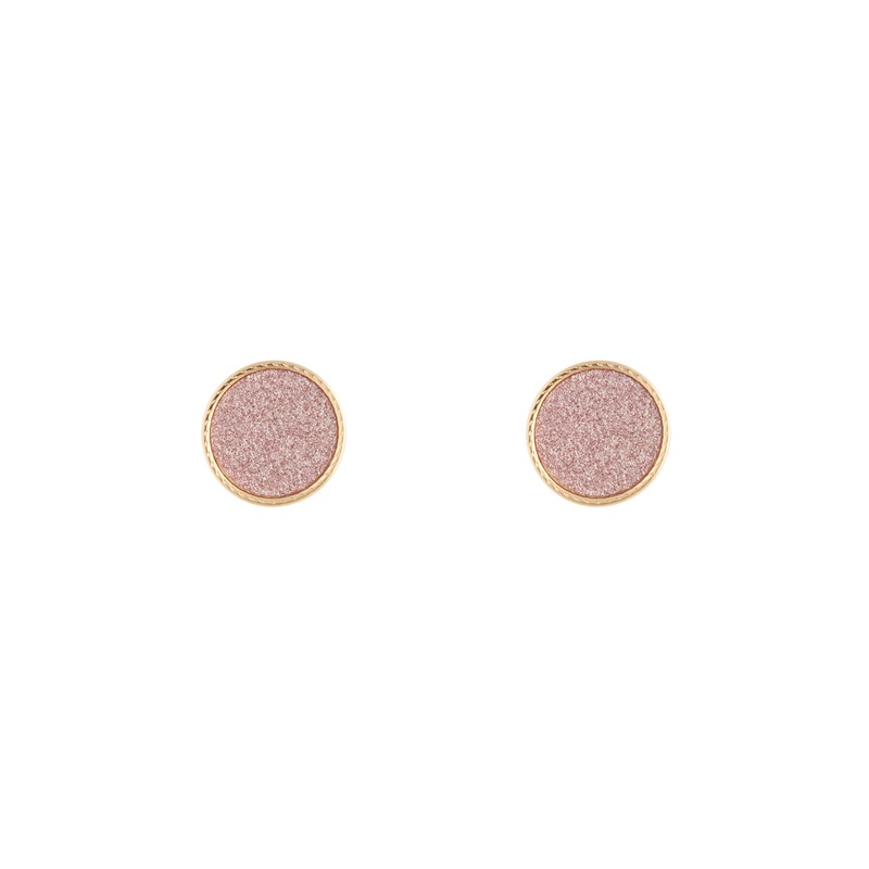 Pink Glitter Round Stud Earrings