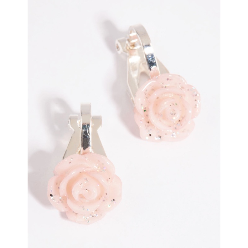 Pink Moulded Flower Clip-On Earrings