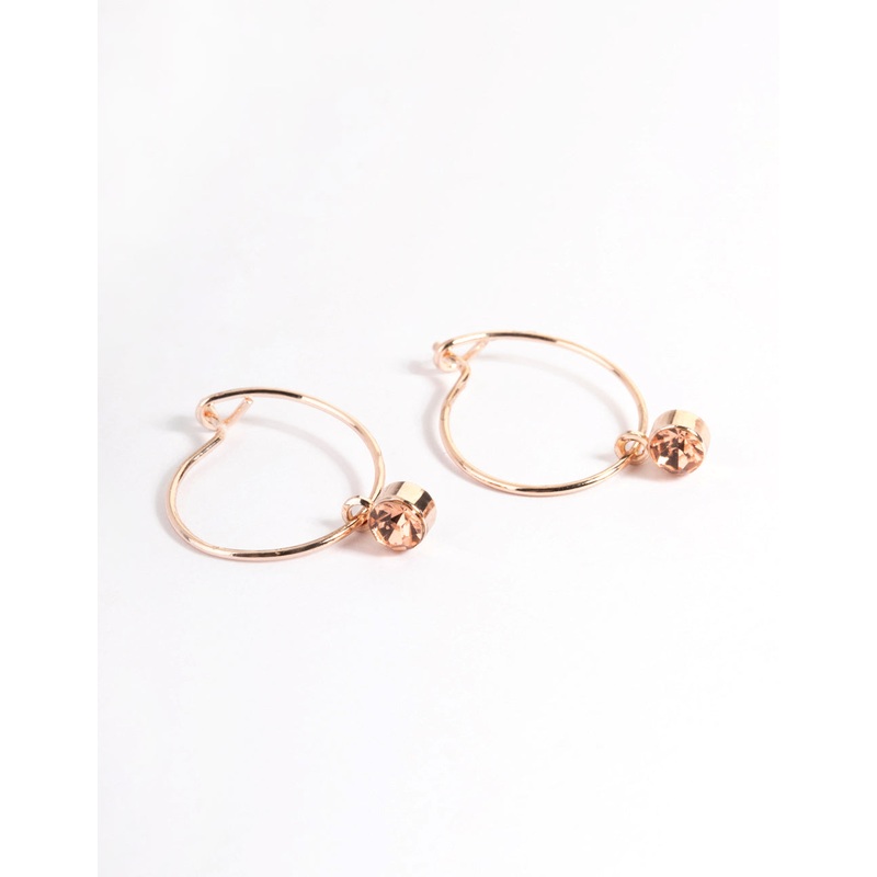 Pink Rose Gold Diamante Stone Hoop Earrings