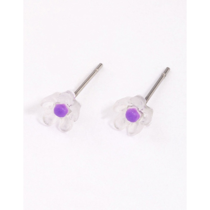 Purple Frosted Flower Stud Earrings