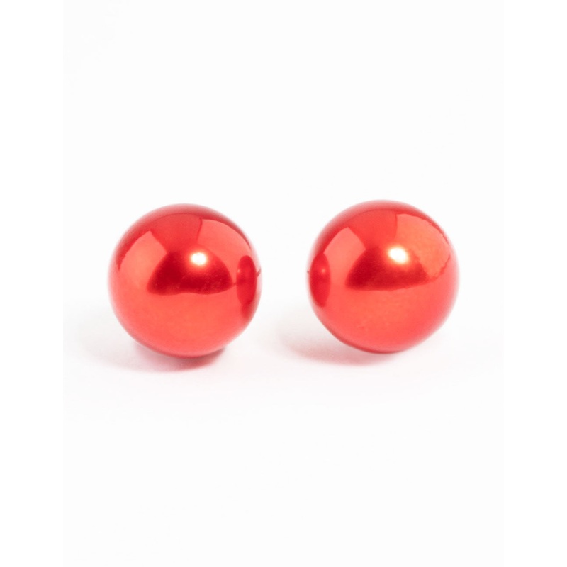 Red Metalic Ball Stud Earrings