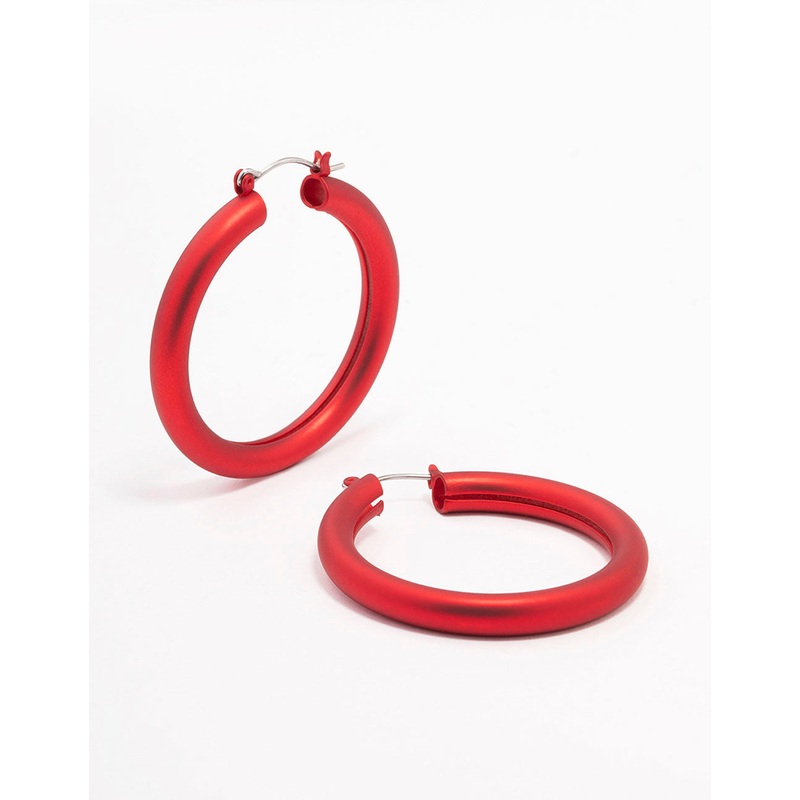 Red Pearlised Hoop Earrings|Default Title
