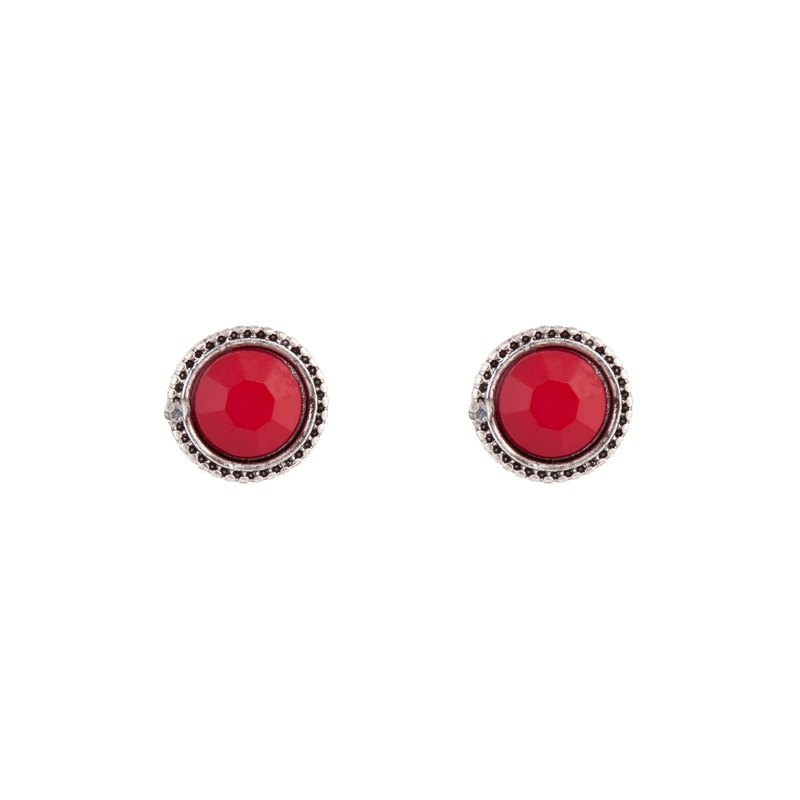 Red Round Facet Stud Earrings|Default Title
