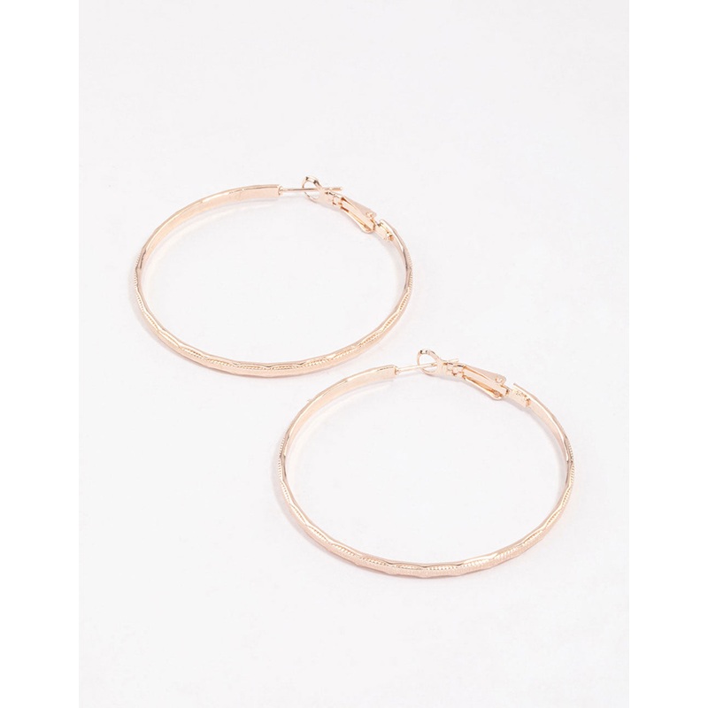Rose Gold Basic Textured Hoop Earrings