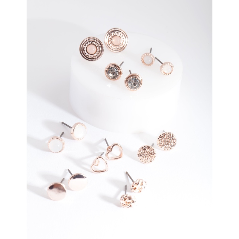 Rose Gold Big Stud Ear 8-Pack|Default Title