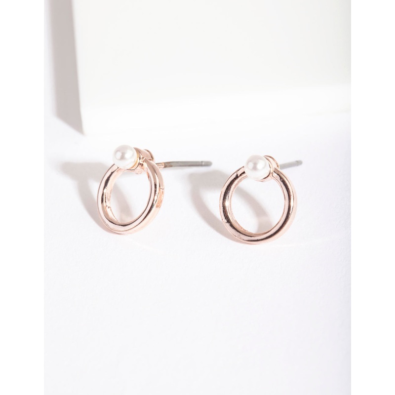 Rose Gold Circle Fixed Pearl Stud Earrings