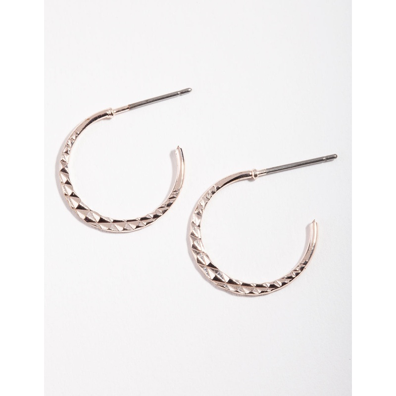 Rose Gold Cross Hatch Hoop Earrings