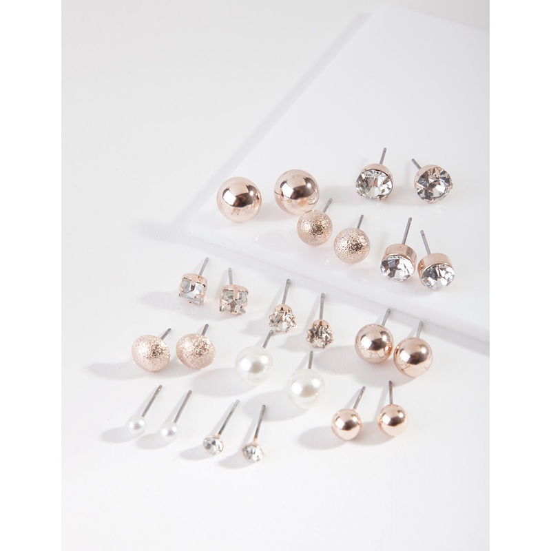 Rose Gold Diamante Pearl Earring 12-Pack