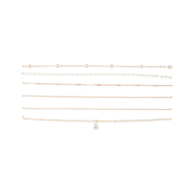 Rose Gold Diamante Pearl Station Choker 6-Pack