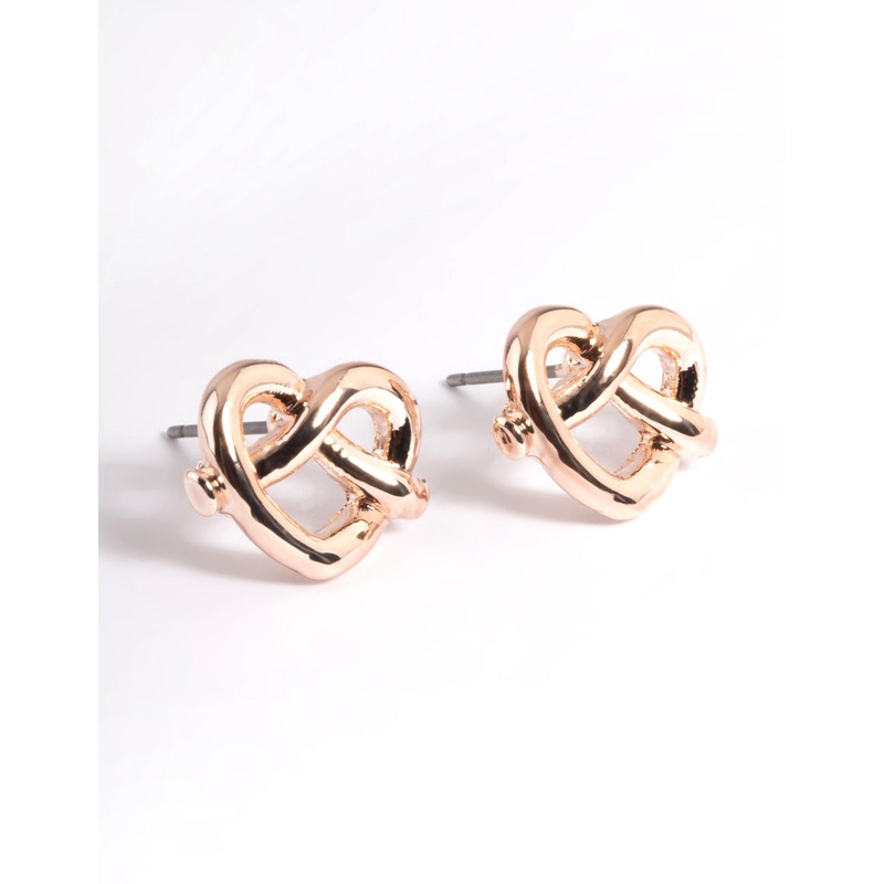 Rose Gold Heart Pretzel Stud Earrings
