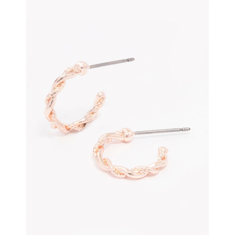 Rose Gold Rope Twisted Huggie Earrings