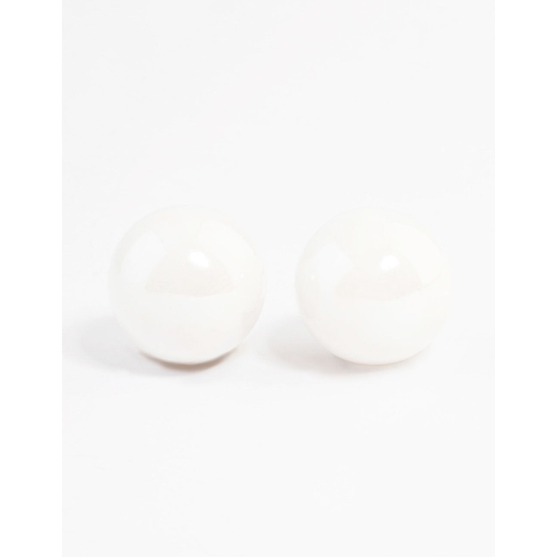 White Shiny Ball Stud Earrings