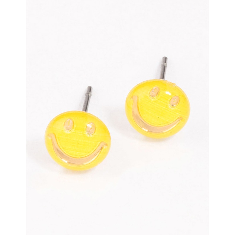 Yellow Happy Face Stud Earrings