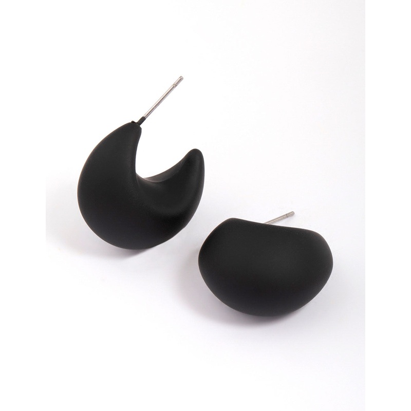Black Chubby Curved Huggie Hoop Earrings