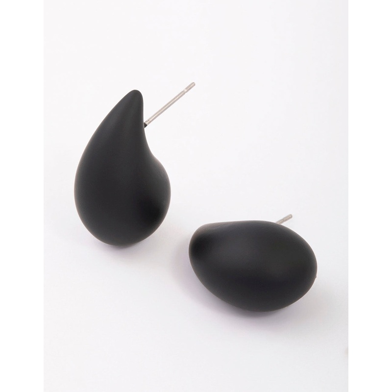 Black Chubby Teardrop Stud Earrings