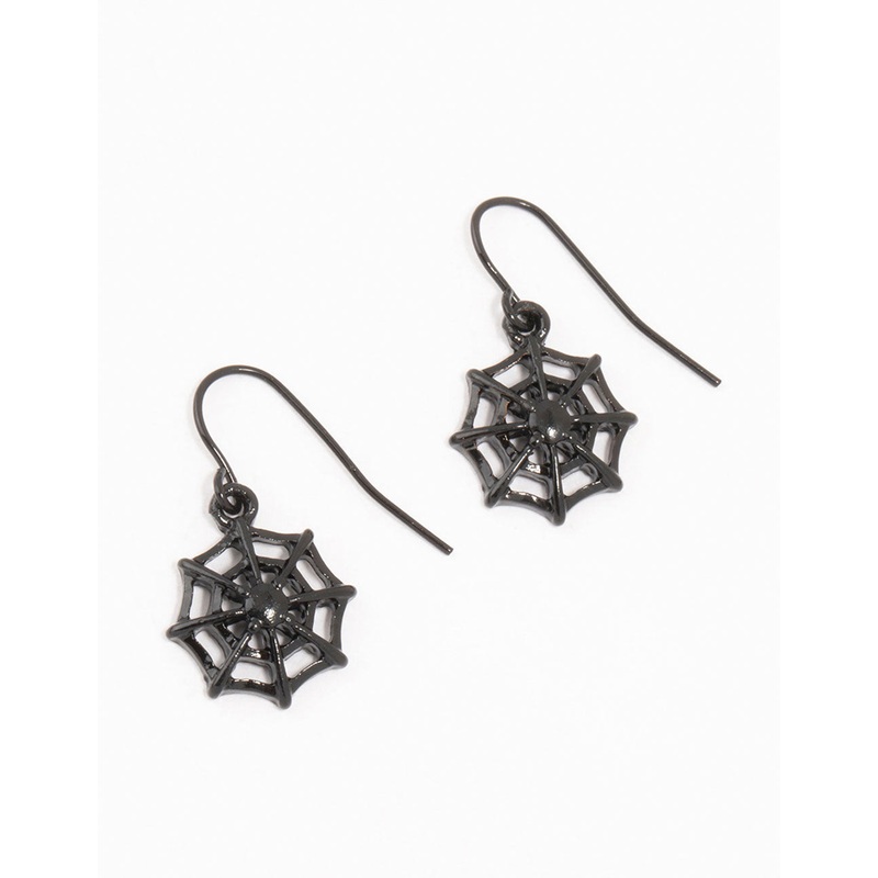 Black Coated Metal Spiderweb Drop Earrings