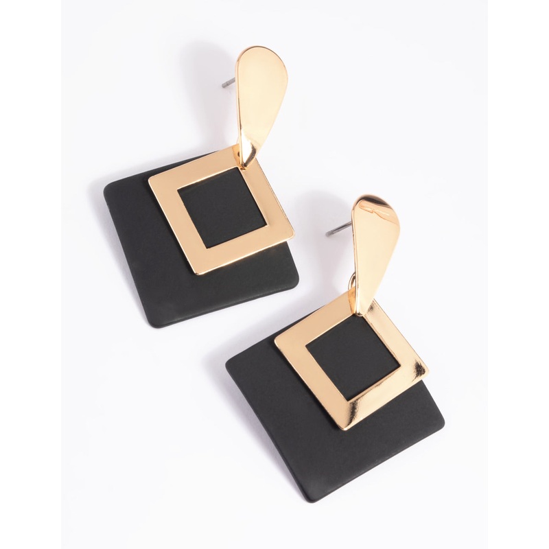 Black Geometric Drop Earrings|Default Title