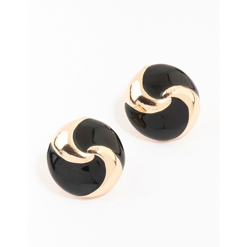 Black & Gold Swirl Stud Earrings