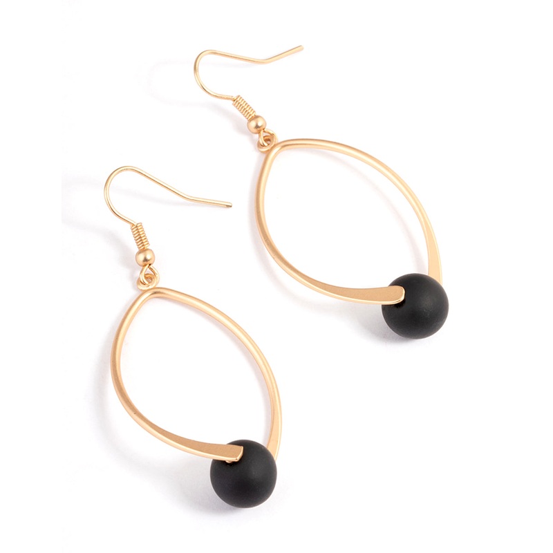 Black Long Twist Ball Drop Earrings