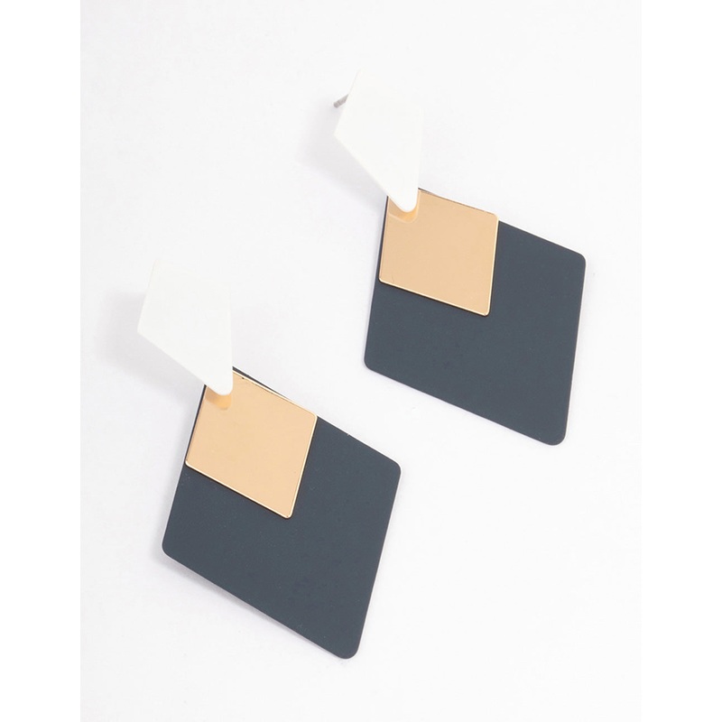 Blue Coated Geometric Shape Drop Earrings