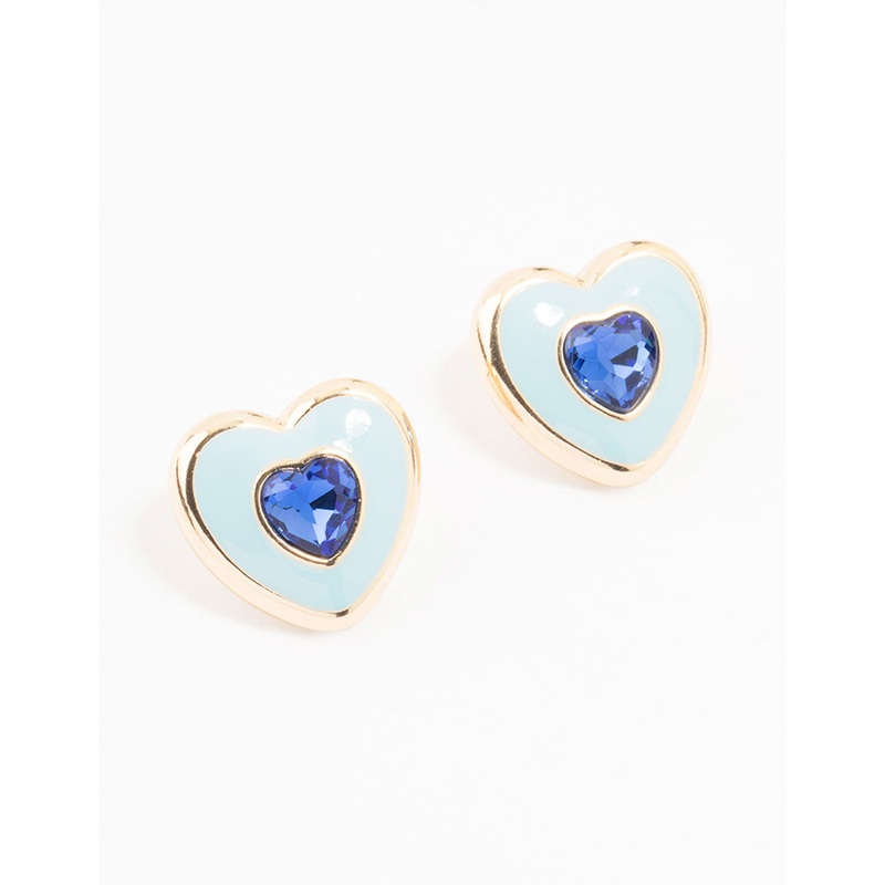 Blue & Gold Acrylic Heart Stud Earrings