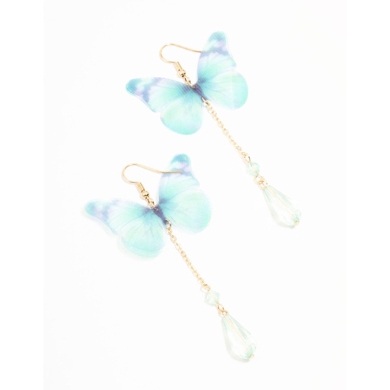 Blue Tie Dye Butterfly Drop Earrings